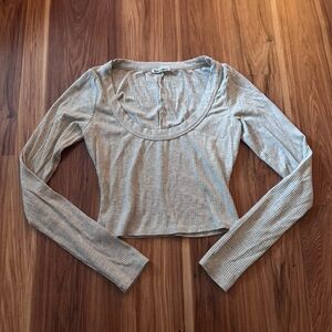 Reformation Beige Ribbed Long Sleeve Top